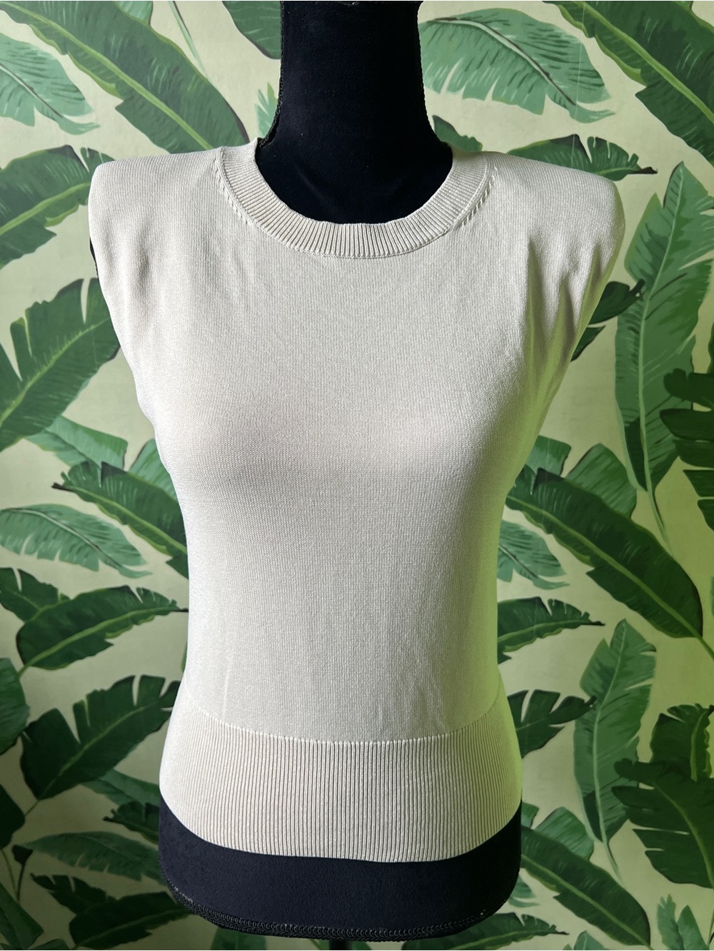 Babaton‎ Sculpt Knit Sleeveless Cream Neutral Knit Sweater Vest Top Womens 2XS